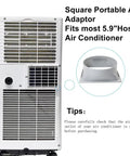 Back view of portable AC with square exhaust port and Portable AC Exhaust Hose Coupler Window Adapter 5.9 Inch AC Connector