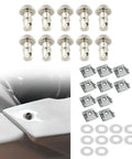 14mm Universal Motorcycle Quick Release Fairing Bolts With Clips, Quarter Turn Fasteners, silver iron studs and washers set.