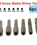 Six Point Hex Socket Kit With H4 Shank For Rusted Fasteners, 2.5mm To 5mm Metric Nut Driver Set, six-piece auto repair tool.