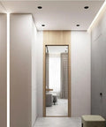 Top Shelf 3 Inch LED Recessed Can Lights 16 Pack With Honeycomb Anti Glare Baffle Trim in modern hallway ceiling.