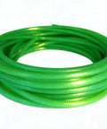 Green PU Transmission Round Belt 16.4 Ft Long 5 Mm OD Polyurethane Belting coiled on white background