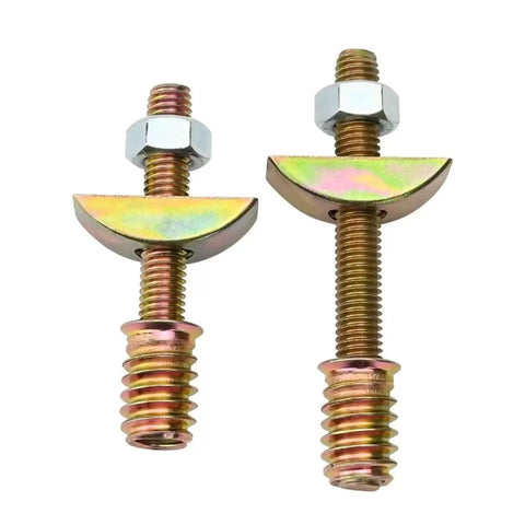 All In One Furniture Connector Kit With Eccentric Wheel Nuts And M8 Screws Precise Lock Joint Hardware, two connectors side by side
