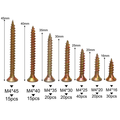Image of M4 Self Tapping Screws Kit With Black Flat Head Countersunk Phillips Drive Iron Black Finish 16mm To 45mm Lengths