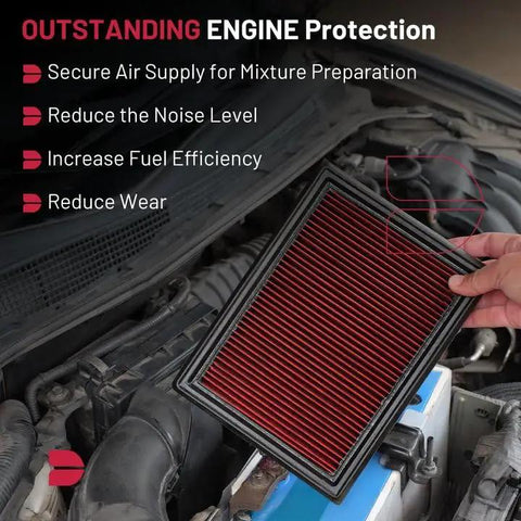 Engine Air Filter Replacement For Nissan Rogue Sentra Juke Tiida and Infiniti FX Q50 Q70 OEM 16546-17B00 shown installed in engine