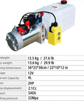 Double Acting 12V DC Hydraulic Pump With 4 Quart Plastic Reservoir, 3200 PSI Power Unit, visible SAE6 Connector
