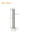 Heavy Duty M8 X 35Mm Hex Bolts Kit With Matching Nuts Flat Washers And Spring Lock Hardware In Rock Solid 304 Stainless Steel, detailed dimensions