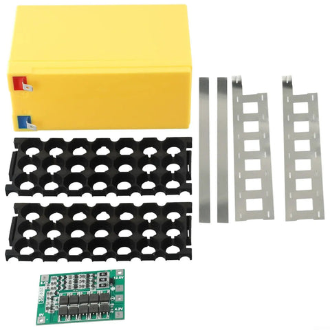 Heavy Duty DIY Lithium Battery Case For 12 Volt Projects With Nickel Straps And 3X7 Cell Slots Top Shelf Abs Housing including yellow housing.