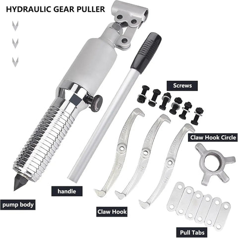 Components of Heavy Duty Hydraulic Gear Puller Kit 2-Jaw And 3-Jaw Set For Auto Hub And Bearing Removal, 50T Capacity With Long Reach