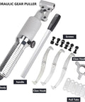 Professional Grade Hydraulic Gear Puller Kit Featuring Dual Or Triple Jaw Configurations For Knocking Out Tough Bearings And Yanking Seized Hubs Without Compromise showing components and tools.