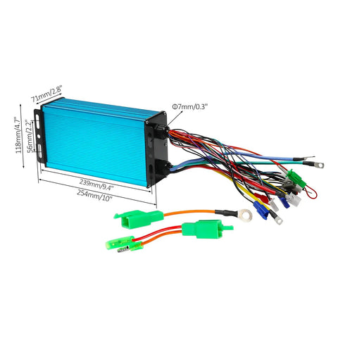 Heavy Duty 36V To 72V Brushless DC Motor Controller With 2500W To 5000W Power And 100 Amp Draw, blue metal casing and wiring.