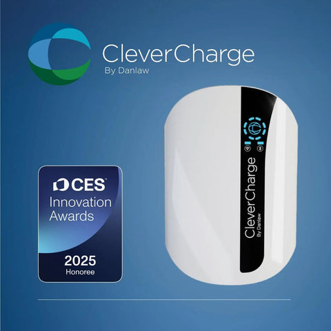 Level 2 EV Charger With CleverKey AI, 48A 240V J1772 EVSE displayed with CES 2025 Innovation Award badge