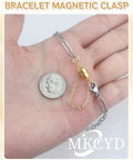 8 Piece Magnetic Bracelet Clasp Set With Safety Chain No Slip Gold And Silver Extender Converter Magnetic Clasps in hand with coin