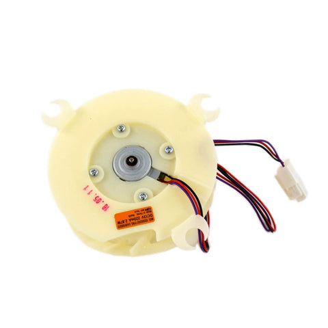 Evaporator Fan Motor Replacement EAU61505013 Yellow For Refrigerator OEM Genuine Part shown from top angle