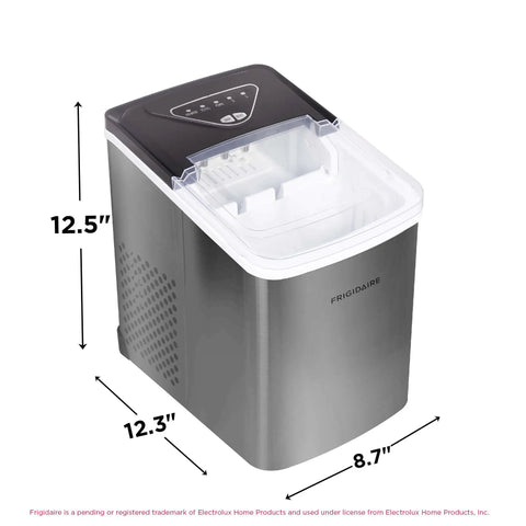 Portable Stainless Steel Countertop Ice Maker Machine That Whips Up To 26 Pounds Of Fast Freezing Cubes Daily, 12.5" tall.