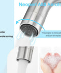 Brushed Nickel Bar Sink Faucet With Lead Free 304 Stainless Steel, Single Hole Mount, Neoperl ABS aerator close-up, water saving