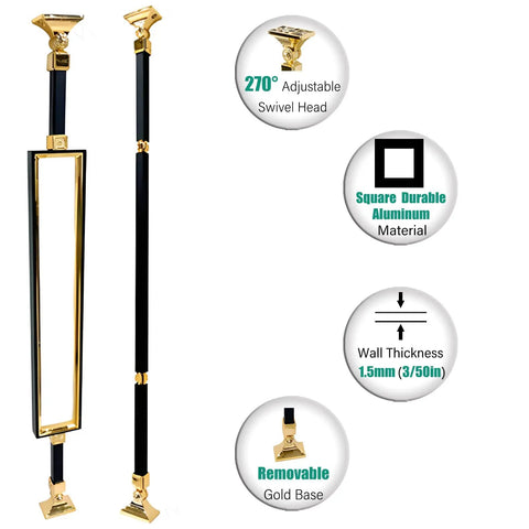 Premium Heavy Duty Aluminum Baluster Spindle Railing Kit With Slick Square Metal Posts And No Sweat Flat Brackets For Deck Stairs and Gold base swivel head