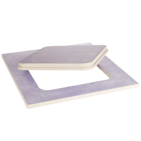 Super Tight Flush Mount Ceiling Access Panel For Drywall With A Rock Solid Forty Five Minute Fire Rating And Tough GFRG Alternative Frame Featuring Zero Hassle Gravity Closure Made In Usa For A Perfect Eighteen By Eighteen Inch Ceiling Opening, featuring a flat design and smooth edges.