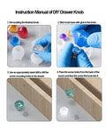 Instruction manual for DIY drawer knobs showing steps with alloy metal bases and resin handles, adding clarity to Totally Dope 24 Piece Alloy Metal Drawer Knob Bases For Sweet Diy Crystal Epoxy Resin Handles Straight Up Rad Home Decor And Furniture Upgrade Supplies Gonna Look Amazing.