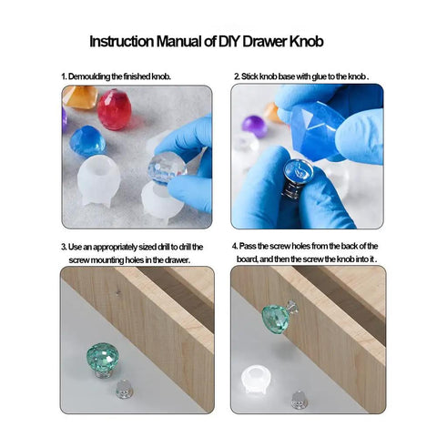 Instruction manual for DIY drawer knobs showing steps with alloy metal bases and resin handles, adding clarity to Totally Dope 24 Piece Alloy Metal Drawer Knob Bases For Sweet Diy Crystal Epoxy Resin Handles Straight Up Rad Home Decor And Furniture Upgrade Supplies Gonna Look Amazing.