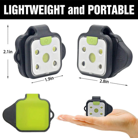 Two Pack Go To Night Run Lights For Runners, Ultra Bright LED And COB Spotlight, lightweight with size dimensions shown