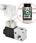 Electrical Pneumatic Solenoid Valve 3V1-06 with 24VDC coil, PT1/8 inch port, close-up view of input terminals and LED lamp