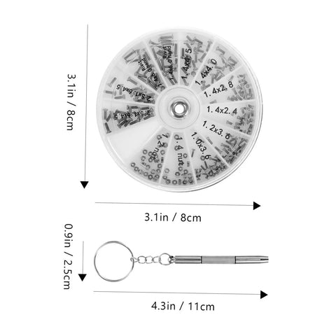 Circular case and mini screwdriver from Two Pack Eyeglass Repair Kit With Screws And Screwdriver In A Grab And Go Compact Storage Case