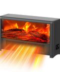 Black small space heater with realistic volcanic flame ambiance for a cozy vibe 600W portable desk heater for indoor use