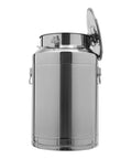 Heavy Gauge Stainless Steel Storage Pails With Tight Grip Latching Lids And Durable Airtight Gaskets To Keep Coffee Beans Flour And Dry Pantry Staples Fresh As Day One Quick Rinse Ready Build Designed For Real Life Everyday Hustles - side view with lid open.