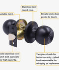 8 Pack Matte Black Privacy Door Knobs Interior Passage Round Lockset for Bedroom and Bathroom No Key Needed with Adjustable Latch Fits Common Backsets Easy Install Includes Screws and Instructions