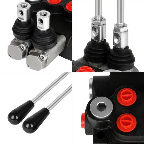 Close-up of Dual Spool Hydraulic Flow Control Valve For Small Tractors And Loaders, 21 GPM At 3600 PSI, G Ports.