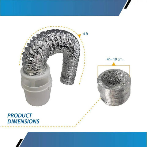 Indoor Dryer Vent Kit With Lint Trap Bucket And 4 Foot Aluminum Foil Duct dimensions illustration