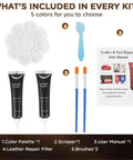 Black Leather And Vinyl Repair Kit For Car Interiors Home Furniture Couches And Kicks Easy No Fuss Quick Fix For Scratches Tears And Scuffs Gets Your Gear Straight Back To Life Fast, includes filler, brushes, scraper, and manual.