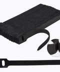 60 Pack Reusable Cable Ties 6 Inch Adjustable Cord Straps Wire Organizer Hook Loop Cable Management For Home Office Garage And Outdoor Use DIY Ready Cord Wrangling And Desk Cable Cleanup, black nylon straps close-up