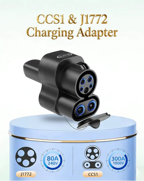Badass Heavy Duty Ccs1 To Nacs Adapter For Tesla And All Nacs Evs Delivering 250Kw Dc Fast Charging With Smart Chip Protection That Is Straight Up Bulletproof, showcasing a black charging adapter for CCS1 and J1772.