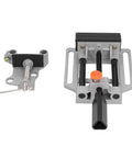 Beefy Clamp Press Vise For Drill Bench With Flat Push Clamping Stainless Steel 100mm Jaw Hand Operated Holding Tool For Precise Drilling Workbench Repair And Parts Securing shown front and side