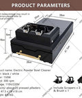 Image of No Sweat Electric Portafilter Cleaning Machine And Espresso Knock Box With Integrated Scraper Brush Holder For 58mm Filter Group, showing product dimensions and details.