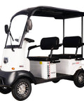 Full Size Four Seater Electric Golf Cart Packing 650W Brushless Motor And 60V Lithium Battery Smooth Cruising Mobility Rig For Seniors Trails And Yard Work, front view with black seats.