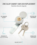 Zinc Alloy Round Cam Lock For Cabinets And Tool Boxes With Key Operated Security, Built Tough Replacement Hardware, includes keys