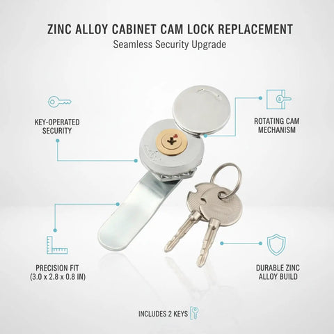 Zinc Alloy Round Cam Lock For Cabinets And Tool Boxes With Key Operated Security, Built Tough Replacement Hardware, includes keys
