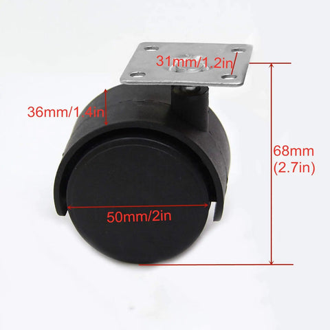 Rock Solid Two Inch Twin Wheel Furniture Casters Featuring Smooth Rollin Heavy Duty Swivel Nylon Trolley Wheels Crafted For Effortless Heavy Haulin And Scratch Proof Room Moves, 50mm diameter, black nylon, swivel design.