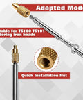 Pro Grade Heat Set Thread Insert Tool Kit for M2, M2.5, M3, M4, M5, M6, M8 with Soldering Tip and Adapter for Plastic 3D Printer Components TS100 TS101 Includes Durable Storage Case for Easy On-The-Go Use, showing brass thread insert and soldering tip.