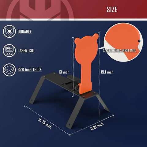 AR500 Steel Auto Reset Target Thirteen Inch Popper Three Eighths Inch Self Reset Gong Target dimensions and materials diagram