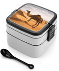 Desert Sand Camel Double Layer Bento Box With Spoon Portable Insulated Lunch Container For Work Travel And Camping Leak Proof Reusable Lunchbox