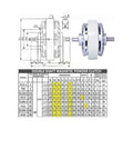 25Nm Twin Shaft Magnetic Particle Clutch Roll Up Type With Inflatable Shaft Magnetic Particle Brake For Heavy Duty High Tension Machines 0.6 To 40 KG Load Range Durable Smooth And Reliable Easy To Use Model FL25A 1 image with technical chart and dimensions.