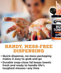 Person using Orange Heavy Duty Ruff Towels With Scrubbing Power 10 By 12 Inches Dual Textured Multi Purpose Cleaning Wipes for dirt on hands