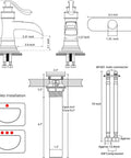 Technical drawing of Chrome Waterfall Bathroom Faucet With Single Hole, Single Handle Sink Faucet For Farmhouse Vanity installation guide.