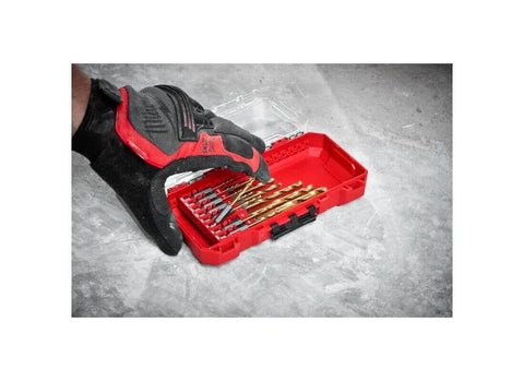 Milwaukee Shockwave Titanium drill bit kit, 15-piece, red case with gold-coated bits
