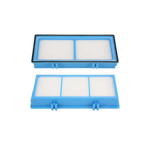 Two blue Holmes AER1 HEPA filters for HAPF30AT air purifiers, capturing 99.97% of 0.3 micron particles.
