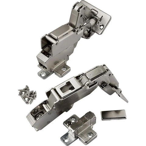 Boss Level Soft Close Cabinet Hinge Featuring Smooth As Butter Operation And No Hassle Clip Top Installation Plus Seamless Three Way Adjustments For A Massive 170 Degree Swing, shown with screws.