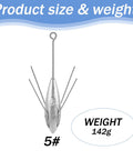 5 Pcs Sputnik Sinker Surf Fishing Weights Set Stainless Steel Long Tail Sinkers for Catfish and Surf Casting, 5 oz.